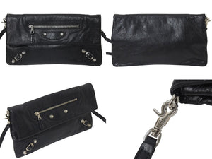 BALENCIAGA バレンシアガ ジャイアント エンベロープ クラッチバック 327079 レザー ブラック シルバー金具 美品 中古 4b001472