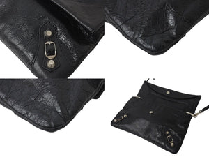 BALENCIAGA バレンシアガ ジャイアント エンベロープ クラッチバック 327079 レザー ブラック シルバー金具 美品 中古 4b001472