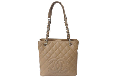 極美品 CHANEL シャネル PST チェーントートバッグ A50994 キャビアスキン ココマーク 11番台 ベージュ シルバー金具 中古 4b000170