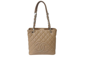 極美品 CHANEL シャネル PST チェーントートバッグ A50994 キャビアスキン ココマーク 11番台 ベージュ シルバー金具 中古 4b000170