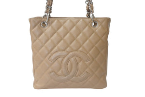 極美品 CHANEL シャネル PST チェーントートバッグ A50994 キャビアスキン ココマーク 11番台 ベージュ シルバー金具 中古 4b000170
