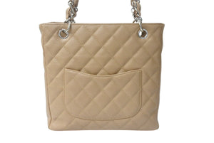極美品 CHANEL シャネル PST チェーントートバッグ A50994 キャビアスキン ココマーク 11番台 ベージュ シルバー金具 中古 4b000170