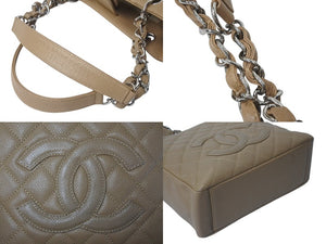 極美品 CHANEL シャネル PST チェーントートバッグ A50994 キャビアスキン ココマーク 11番台 ベージュ シルバー金具 中古 4b000170