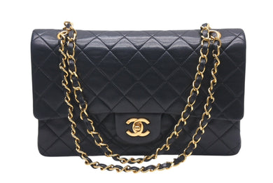 CHANEL シャネル マトラッセ25 Wフラップ Wチェーンショルダーバッグ 1番台 ラムスキン ココマーク ブラック ゴールド金具 美品 中古 4b000171