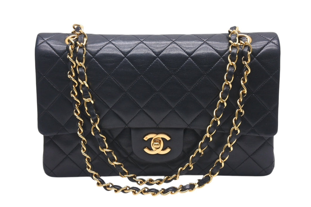 CHANEL シャネル マトラッセ25 Wフラップ Wチェーンショルダーバッグ 1番台 ラムスキン ココマーク ブラック ゴールド金具 美品 中古 4b000171