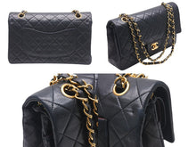 Load image into Gallery viewer, CHANEL シャネル マトラッセ25 Wフラップ Wチェーンショルダーバッグ 1番台 ラムスキン ココマーク ブラック ゴールド金具 美品 中古 4b000171