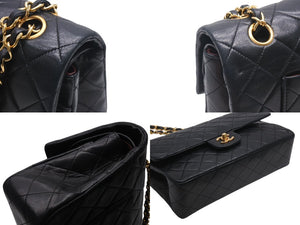 CHANEL シャネル マトラッセ25 Wフラップ Wチェーンショルダーバッグ 1番台 ラムスキン ココマーク ブラック ゴールド金具 美品 中古 4b000171