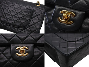 CHANEL シャネル マトラッセ25 Wフラップ Wチェーンショルダーバッグ 1番台 ラムスキン ココマーク ブラック ゴールド金具 美品 中古 4b000171