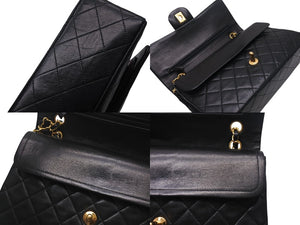 CHANEL シャネル マトラッセ25 Wフラップ Wチェーンショルダーバッグ 1番台 ラムスキン ココマーク ブラック ゴールド金具 美品 中古 4b000171