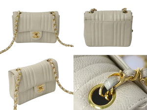 CHANEL シャネル ミニマトラッセ マドモワゼル キャビアスキン ココマーク 3番台 ベージュ 美品 中古 4b000179