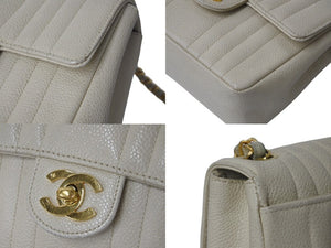 CHANEL シャネル ミニマトラッセ マドモワゼル キャビアスキン ココマーク 3番台 ベージュ 美品 中古 4b000179