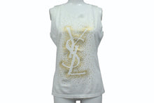 Load image into Gallery viewer, YVES SAINT LAURENT イヴサンローラン タンクトップ ノースリーブ YSL ロゴ コットン ホワイト ゴールド サイズS 良品 中古 4b001850