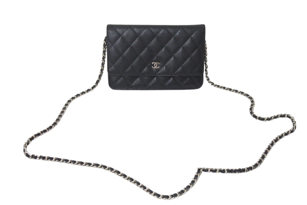 新品未使用 CHANEL シャネル チェーンウォレット 長財布 AP0250 25番台 ココマーク キャビアスキン ブラック 中古 4b000186