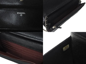 新品未使用 CHANEL シャネル チェーンウォレット 長財布 AP0250 25番台 ココマーク キャビアスキン ブラック 中古 4b000186
