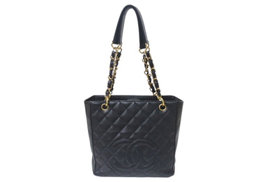 CHANEL シャネル PST チェーントートバッグ A50994 キャビアスキン ココマーク 8番台 ブラック ゴールド金具 美品 中古 4b000201