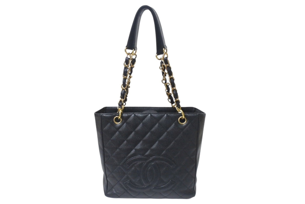 CHANEL シャネル PST チェーントートバッグ A50994 キャビアスキン ココマーク 8番台 ブラック ゴールド金具 美品 中古 4b000201