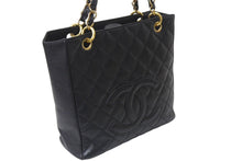 Load image into Gallery viewer, CHANEL シャネル PST チェーントートバッグ A50994 キャビアスキン ココマーク 8番台 ブラック ゴールド金具 美品 中古 4b000201