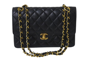 CHANEL シャネル マトラッセ23 Wフラップ Wチェーン ショルダーバッグ 0番台 ラムスキン ココマーク ブラック ゴールド金具 美品 中古 4b000202