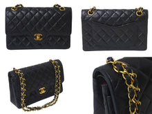 Load image into Gallery viewer, CHANEL シャネル マトラッセ23 Wフラップ Wチェーン ショルダーバッグ 0番台 ラムスキン ココマーク ブラック ゴールド金具 美品 中古 4b000202