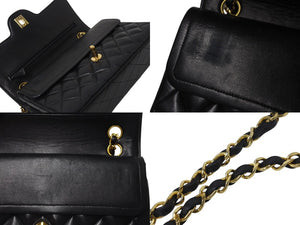 CHANEL シャネル マトラッセ23 Wフラップ Wチェーン ショルダーバッグ 0番台 ラムスキン ココマーク ブラック ゴールド金具 美品 中古 4b000202