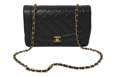 極美品 CHANEL シャネル マトラッセ25 ダイアナ ショルダーバッグ A01165 レザー ラムスキン 3番台 ゴールド金具 ブラック中古 4b000218