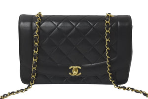 極美品 CHANEL シャネル マトラッセ25 ダイアナ ショルダーバッグ A01165 レザー ラムスキン 3番台 ゴールド金具 ブラック中古 4b000218