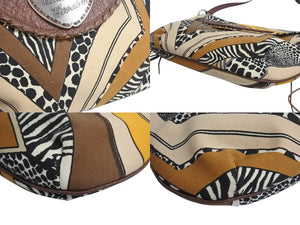 Roberto Cavalli FREEDOM ロベルトカバリ フリーダム アニマル柄 フリンジ レザー ショルダーバッグ ブラウン イエロー ベージュ 美品 中古 4b003183