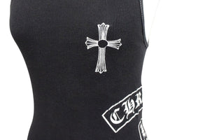 CHROME HEARTS クロムハーツ オールドサイドロゴ FUCKYOU ロングタンクトップ コットン ブラック サイズS 美品 中古 4b003822 