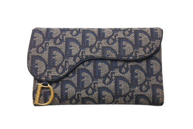Christian Dior クリスチャンディオール 三つ折り財布 TR0051 トロッター サドル キャンバス レザー ネイビー 美品 中古 4b000040