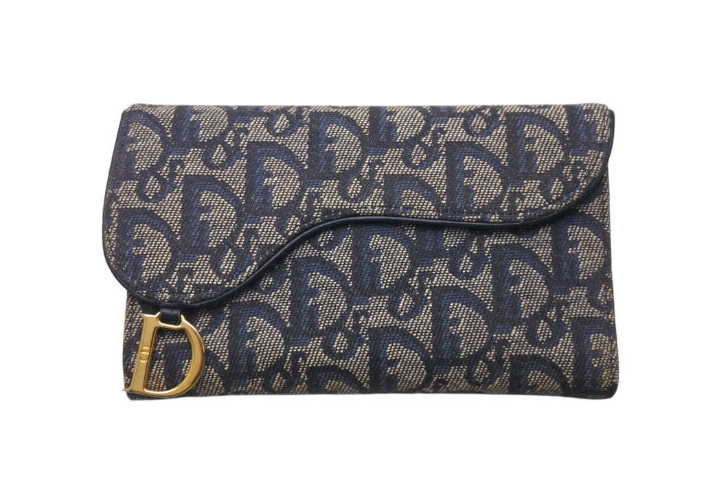 Christian Dior クリスチャンディオール 三つ折り財布 TR0051 トロッター サドル キャンバス レザー ネイビー 美品 中古 4b000040