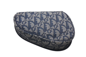Christian Dior クリスチャンディオール サドルポーチ CR1000 トロッター柄 キャンバス レザー ネイビー ゴールド金具 良品 中古 4b000041