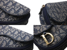 Load image into Gallery viewer, Christian Dior クリスチャンディオール サドルポーチ CR1000 トロッター柄 キャンバス レザー ネイビー ゴールド金具 良品 中古 4b000041