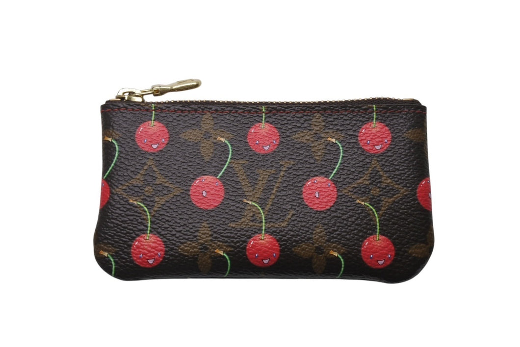 極美品 LOUIS VUITTON ルイヴィトン モノグラム チェリー ポシェットクレ コインケース ブラウン レッド 村上隆 M95042 中古 4b000045