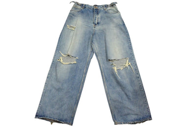 BALENCIAGA バレンシアガ 23AW デストロイ加工スーパーラージバギーデニムパンツ 697833 TDW14 インディゴ サイズM 美品 中古 4b000050