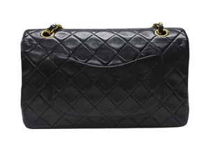 極美品 CHANEL シャネル マトラッセ 25 Wフラップ Wチェーンショルダーバッグ 5番台 ラムスキン ココマーク ブラック ゴールド金具 中古 4b005044