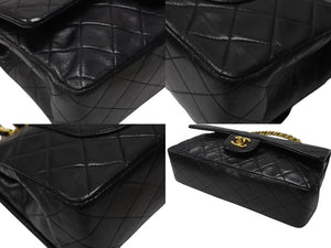 極美品 CHANEL シャネル マトラッセ 25 Wフラップ Wチェーンショルダーバッグ 5番台 ラムスキン ココマーク ブラック ゴールド金具 中古 4b005044