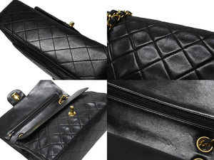極美品 CHANEL シャネル マトラッセ 25 Wフラップ Wチェーンショルダーバッグ 5番台 ラムスキン ココマーク ブラック ゴールド金具 中古 4b005044