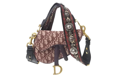 極美品 Christian Dior クリスチャンディオール ハンドバッグ オブリーク ミニ サドルバッグ トロッター レッド 05-RU-1128 中古 4b000063