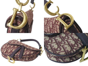 極美品 Christian Dior クリスチャンディオール ハンドバッグ オブリーク ミニ サドルバッグ トロッター レッド 05-RU-1128 中古 4b000063