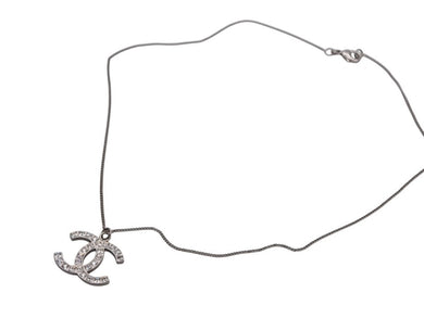 CHANEL シャネル ココマーク スクエアラインストーン ネックレス 重量約4.5g 09P刻印 全長約50cm シルバー メタル 美品 中古 4b006443