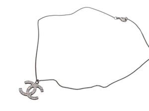 CHANEL シャネル ココマーク スクエアラインストーン ネックレス 重量約4.5g 09P刻印 全長約50cm シルバー メタル 美品 中古 4b006443