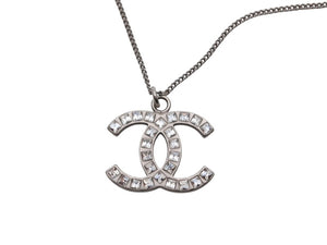 CHANEL シャネル ココマーク スクエアラインストーン ネックレス 重量約4.5g 09P刻印 全長約50cm シルバー メタル 美品 中古 4b006443