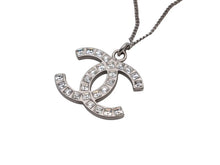 Load image into Gallery viewer, CHANEL シャネル ココマーク スクエアラインストーン ネックレス 重量約4.5g 09P刻印 全長約50cm シルバー メタル 美品 中古 4b006443