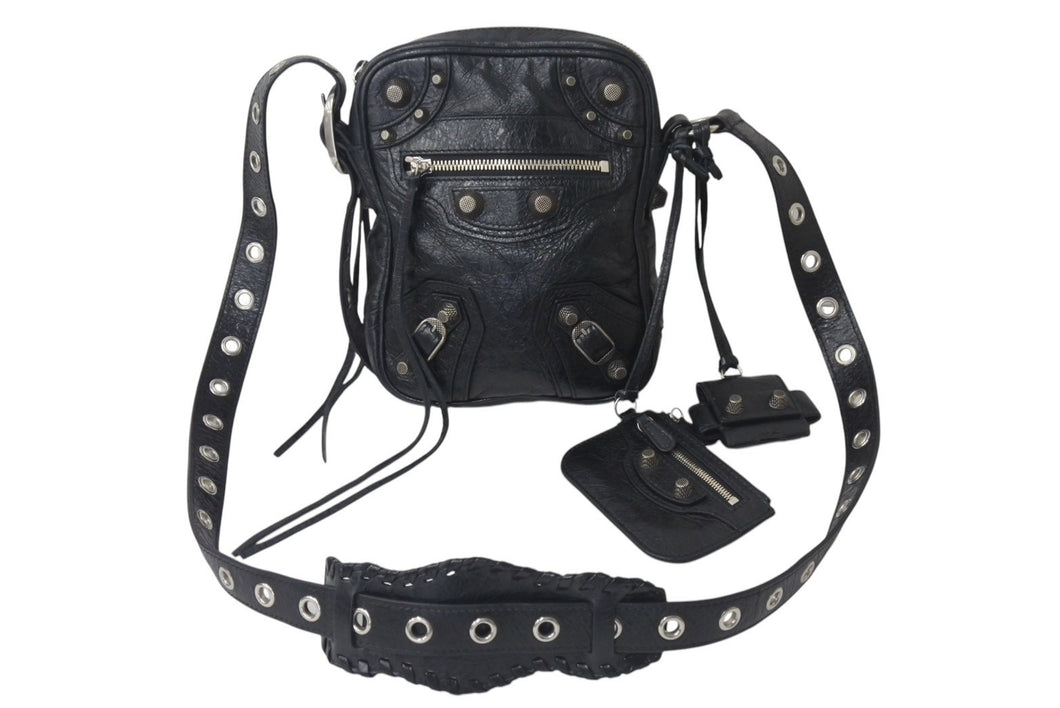 BALENCIAGA バレンシアガ ルカゴールXS ショルダーバッグ 719065 2020S ブラック ラムスキン シルバー金具 美品 中古 4b000843