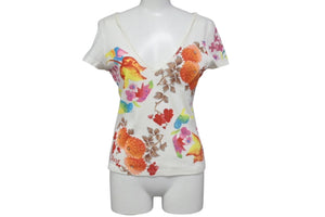 極美品 Christian Dior クリスチャンディオール フローラルプリント Vネック半袖Tシャツ 6P16155471 サイズ38 ガリアーノ期 中古 4b000851