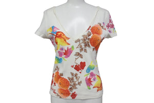 極美品 Christian Dior クリスチャンディオール フローラルプリント Vネック半袖Tシャツ 6P16155471 サイズ38 ガリアーノ期 中古 4b000851
