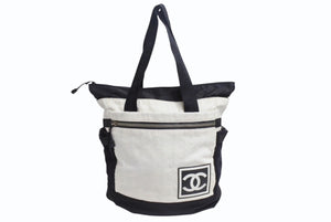 CHANEL シャネル スポーツライン リュック デイパック 2way ブラック ホワイト ナイロン キャンバス 美品 中古 4b000969