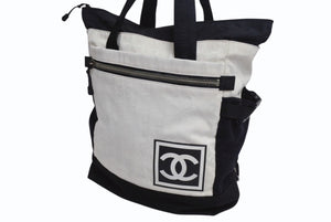 CHANEL シャネル スポーツライン リュック デイパック 2way ブラック ホワイト ナイロン キャンバス 美品 中古 4b000969