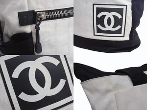 CHANEL シャネル スポーツライン リュック デイパック 2way ブラック ホワイト ナイロン キャンバス 美品 中古 4b000969