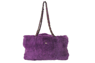CHANEL シャネル ココマーク チェーンショルダーバッグ 6番台 ファー レザー アンティークゴールド パープル 美品 中古 4c069200